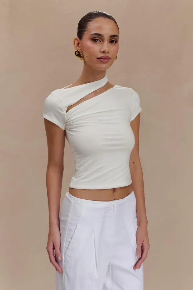 Women Meshki Tops Aurelie Cut Out Short Sleeve Top 8211 Ivory