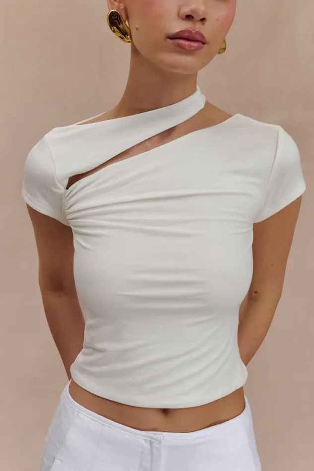 Women Meshki Tops Aurelie Cut Out Short Sleeve Top 8211 Ivory