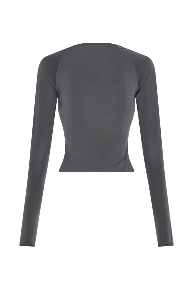 Women Meshki Tops Billie Slinky Ruched Long Sleeve Top 8211 Charcoal