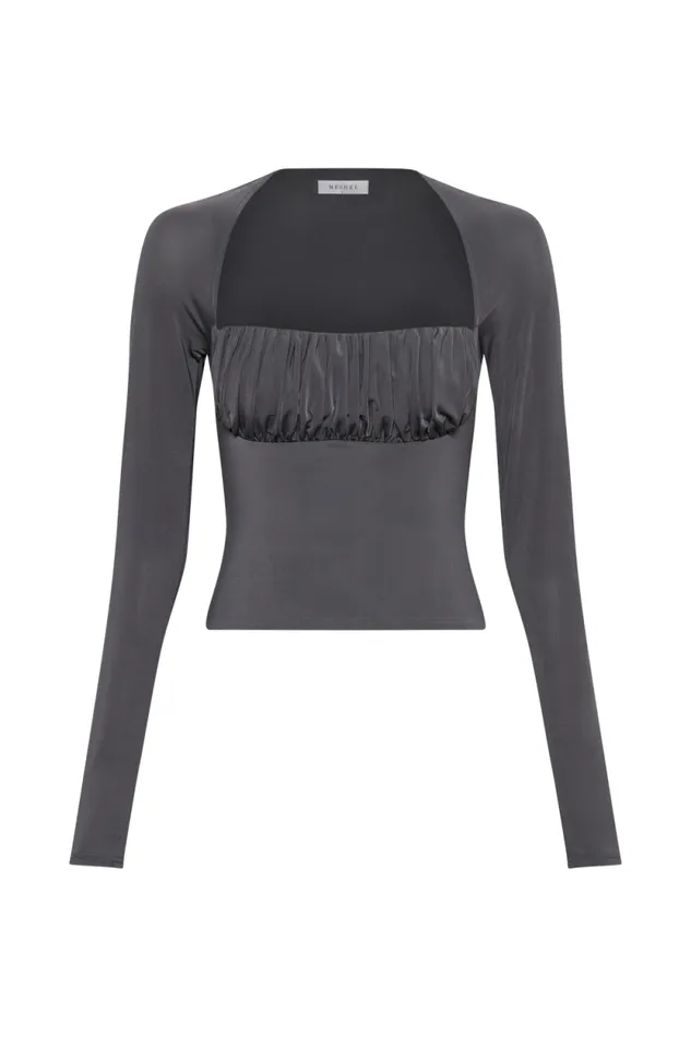 Women Meshki Tops Billie Slinky Ruched Long Sleeve Top 8211 Charcoal