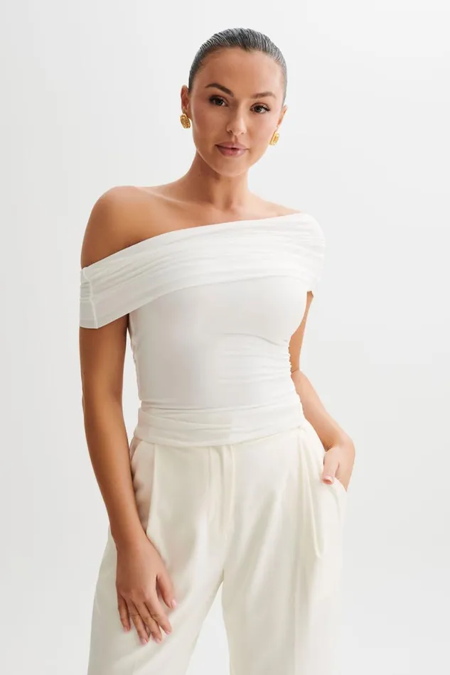 Women Meshki Tops Cassandra Off Shoulder Slinky Top 8211 White