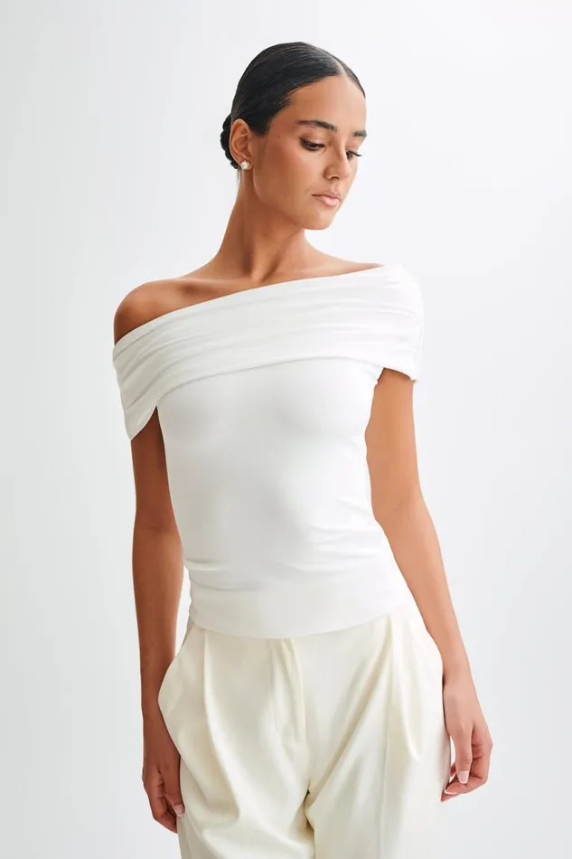 Women Meshki Tops Cassandra Off Shoulder Slinky Top 8211 White