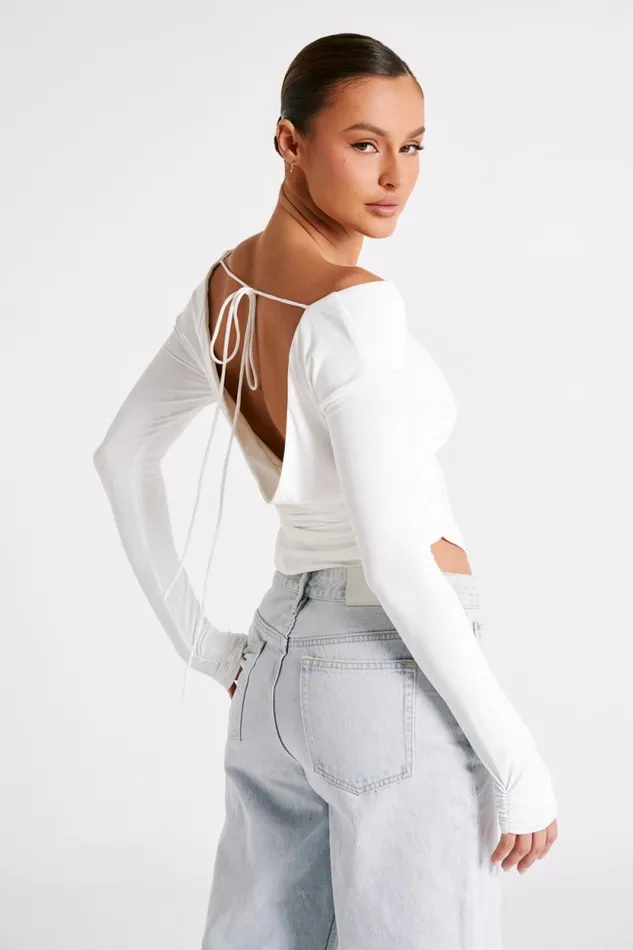 Women Meshki Tops Emma Recycled Nylon Long Sleeve Top 8211 White