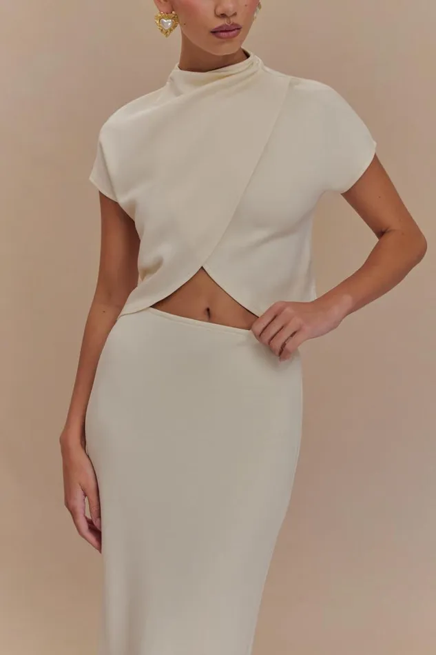 Women Meshki Tops Eris High Neck Scuba Jersey Top 8211 Ivory