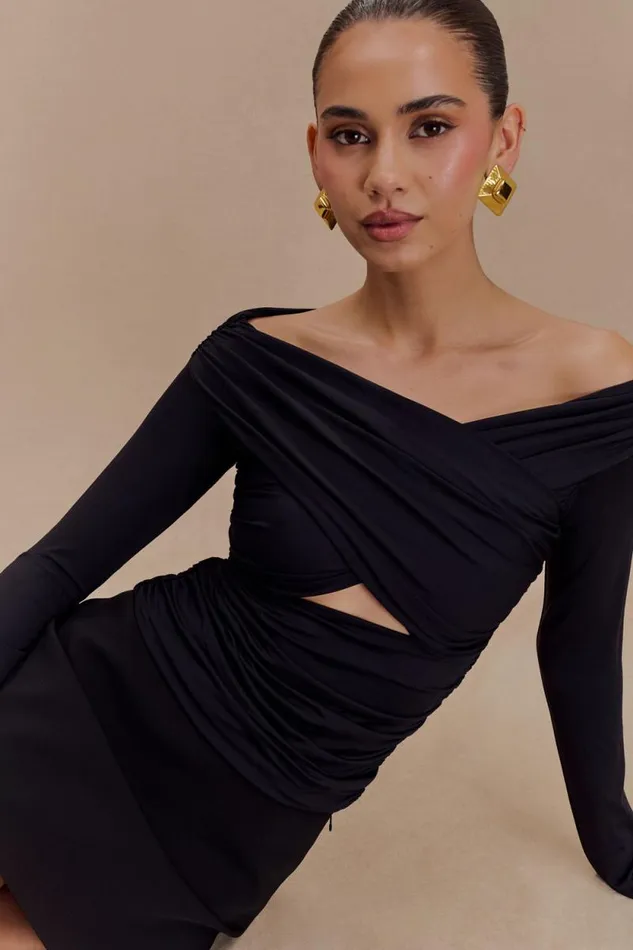 Women Meshki Tops Jaden Off Shoulder Recycled Nylon Top 8211 Black
