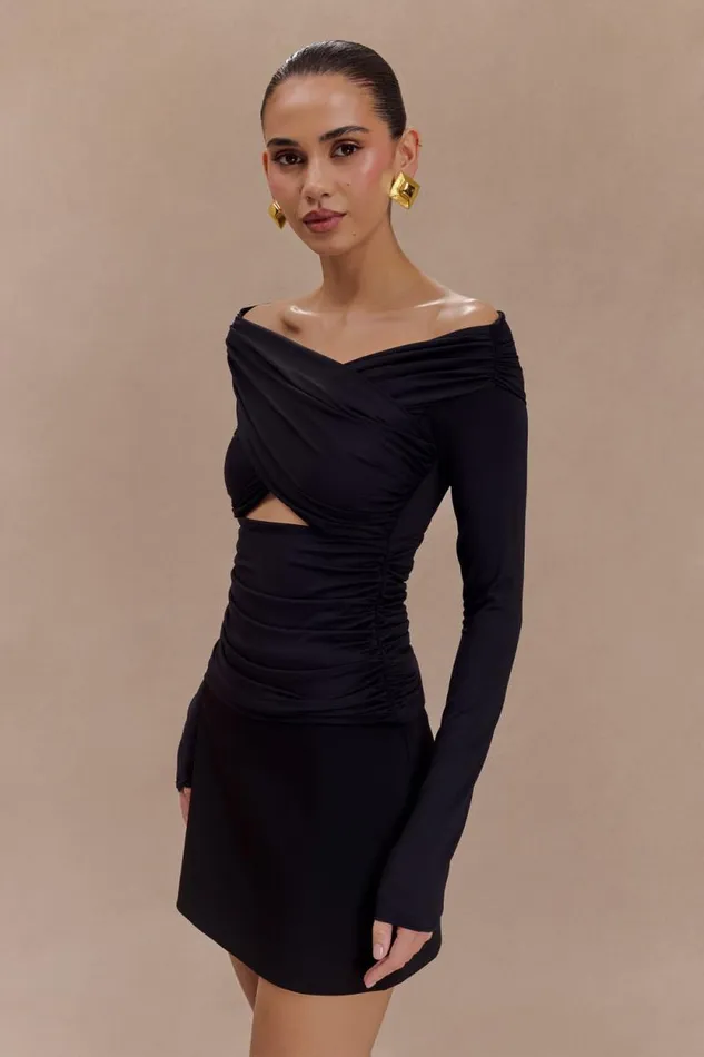 Women Meshki Tops Jaden Off Shoulder Recycled Nylon Top 8211 Black