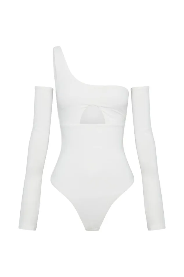 Women Meshki Tops Lexi One Shoulder Cut Out Bodysuit 8211 White