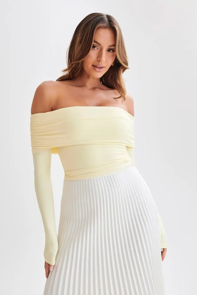 Women Meshki Tops Lucinda Recycled Nylon Off Shoulder Top 8211 Lemon