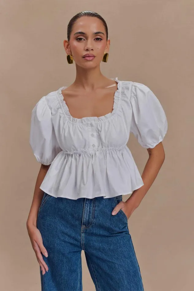 Women Meshki Tops Magdalena Puff Crop Top 8211 White