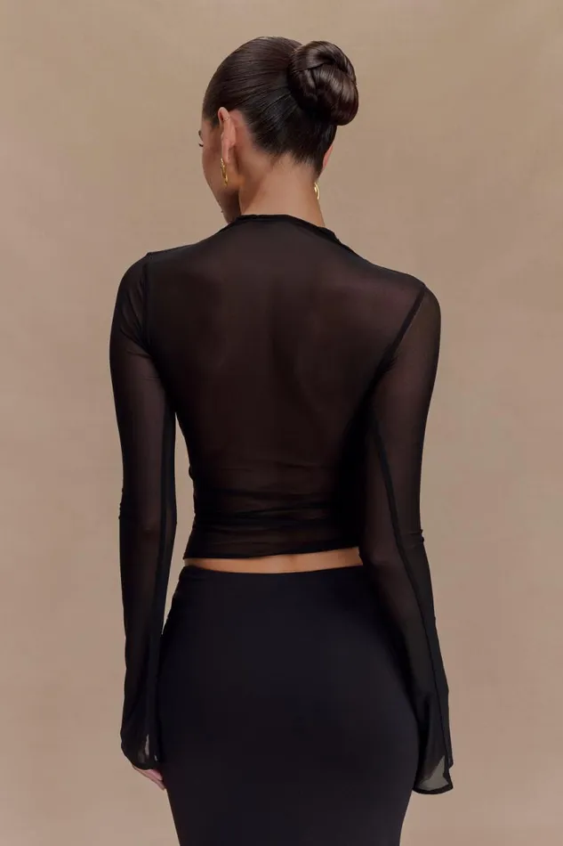 Women Meshki Tops Tania Slinky And Mesh Long Sleeve Top 8211 Black