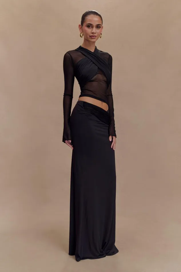 Women Meshki Tops Tania Slinky And Mesh Long Sleeve Top 8211 Black