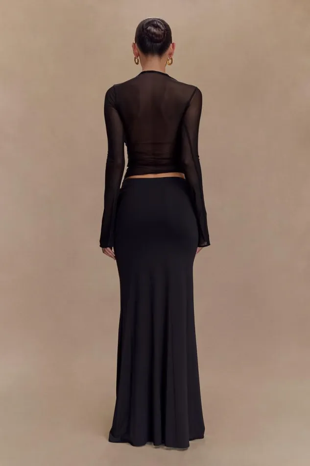 Women Meshki Tops Tania Slinky And Mesh Long Sleeve Top 8211 Black