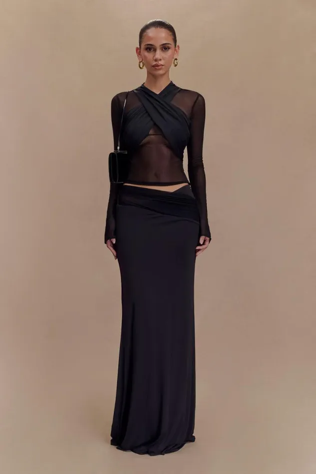 Women Meshki Tops Tania Slinky And Mesh Long Sleeve Top 8211 Black