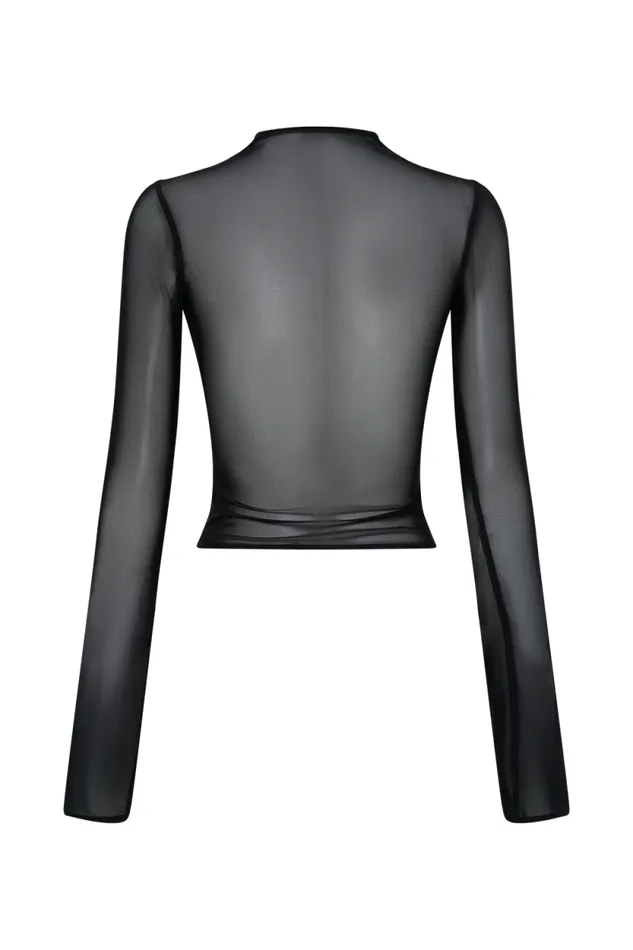 Women Meshki Tops Tania Slinky And Mesh Long Sleeve Top 8211 Black
