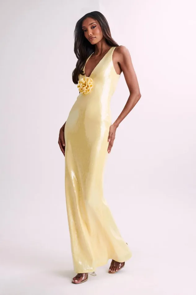 Women Meshki Two Piece Sets Eliza Rose Sequin Maxi Dress 8211 Lemon