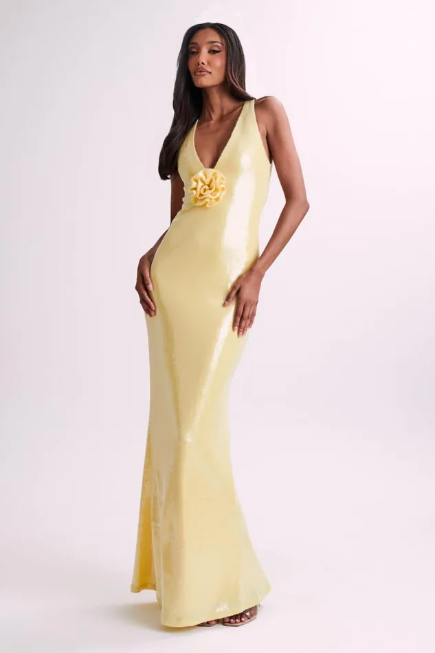 Women Meshki Two Piece Sets Eliza Rose Sequin Maxi Dress 8211 Lemon