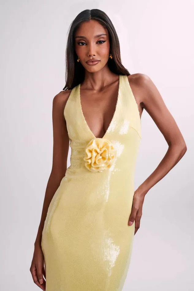 Women Meshki Two Piece Sets Eliza Rose Sequin Maxi Dress 8211 Lemon