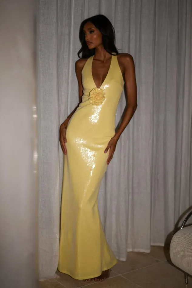 Women Meshki Two Piece Sets Eliza Rose Sequin Maxi Dress 8211 Lemon