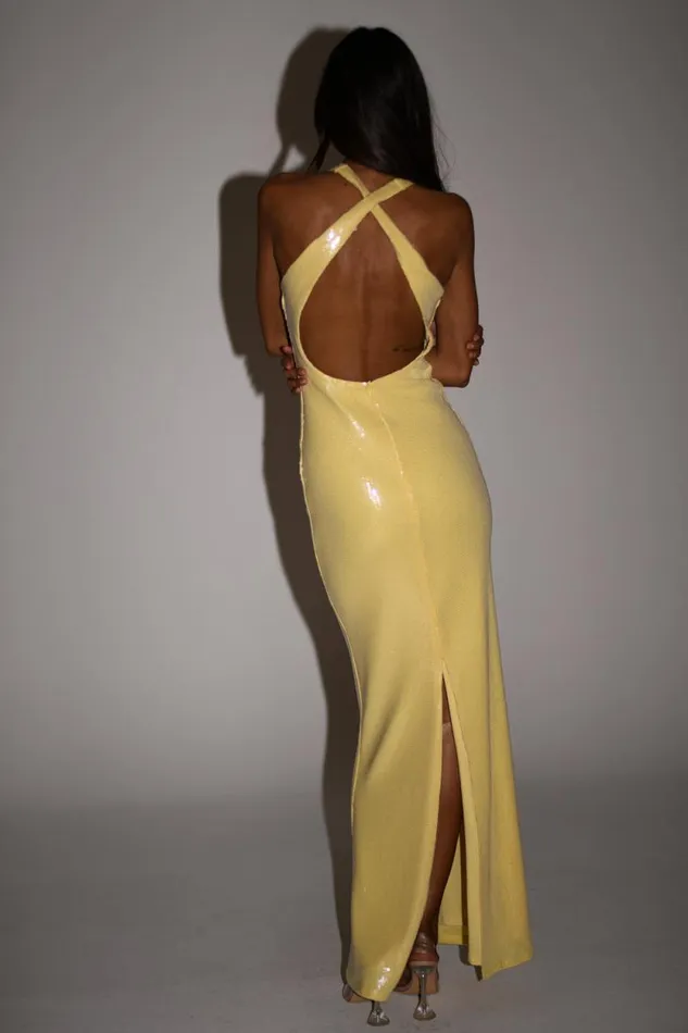 Women Meshki Two Piece Sets Eliza Rose Sequin Maxi Dress 8211 Lemon