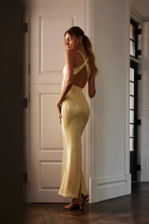 Women Meshki Two Piece Sets Eliza Rose Sequin Maxi Dress 8211 Lemon