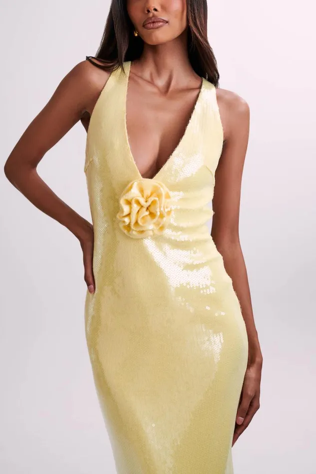 Women Meshki Two Piece Sets Eliza Rose Sequin Maxi Dress 8211 Lemon