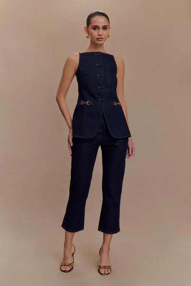 Women Meshki Two Piece Sets Hudson Denim Capri Pants 8211 Indigo Blue