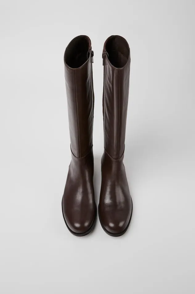 Women Mil Brown Leather And Textile Black Boots Camper Boots