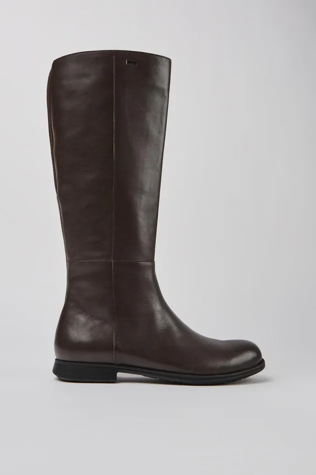 Women Mil Brown Leather And Textile Black Boots Camper Boots Women Mil Brown Leather And Textile Black Boots Camper Boots