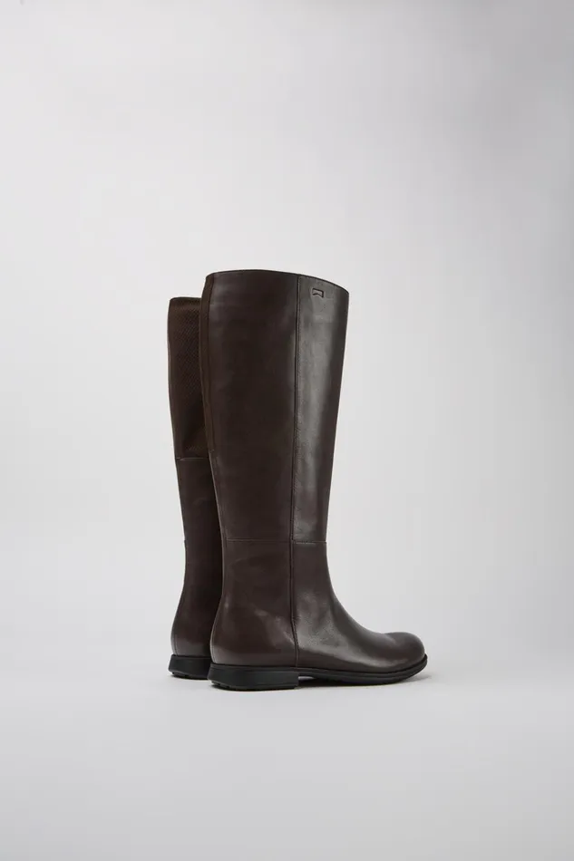 Women Mil Brown Leather And Textile Black Boots Camper Boots Women Mil Brown Leather And Textile Black Boots Camper Boots