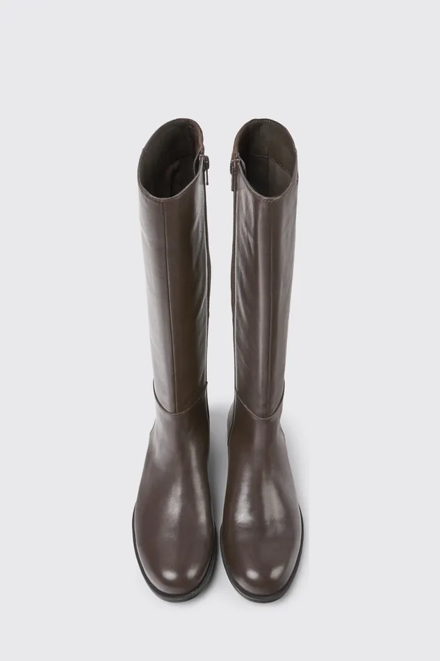 Women Mil Brown Leather And Textile Black Boots Camper Boots Women Mil Brown Leather And Textile Black Boots Camper Boots