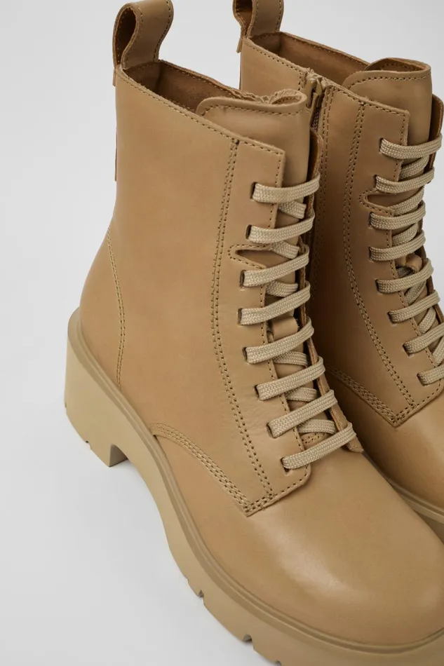 Women Milah Beige Laceup Boots Camper Ankle Boots