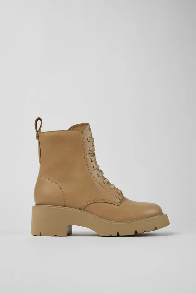Women Milah Beige Laceup Boots Camper Ankle Boots Women Milah Beige Laceup Boots Camper Ankle Boots