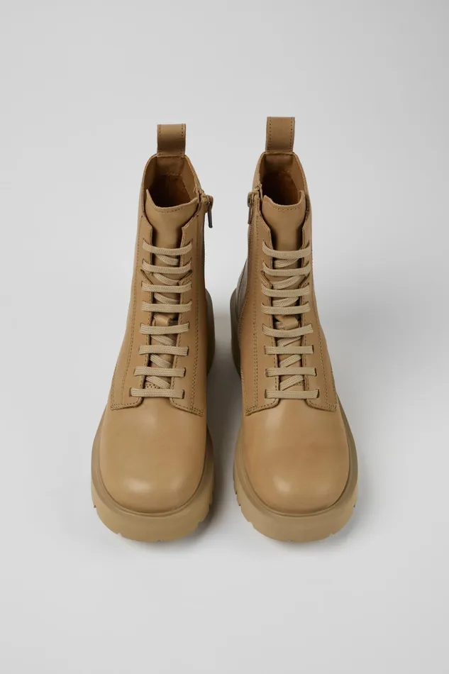 Women Milah Beige Laceup Boots Camper Ankle Boots Women Milah Beige Laceup Boots Camper Ankle Boots