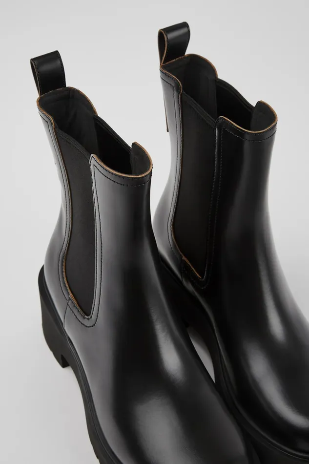 Women Milah Black Leather Boots Camper Ankle Boots