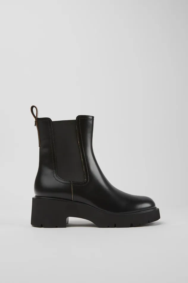 Women Milah Black Leather Boots Camper Ankle Boots Women Milah Black Leather Boots Camper Ankle Boots