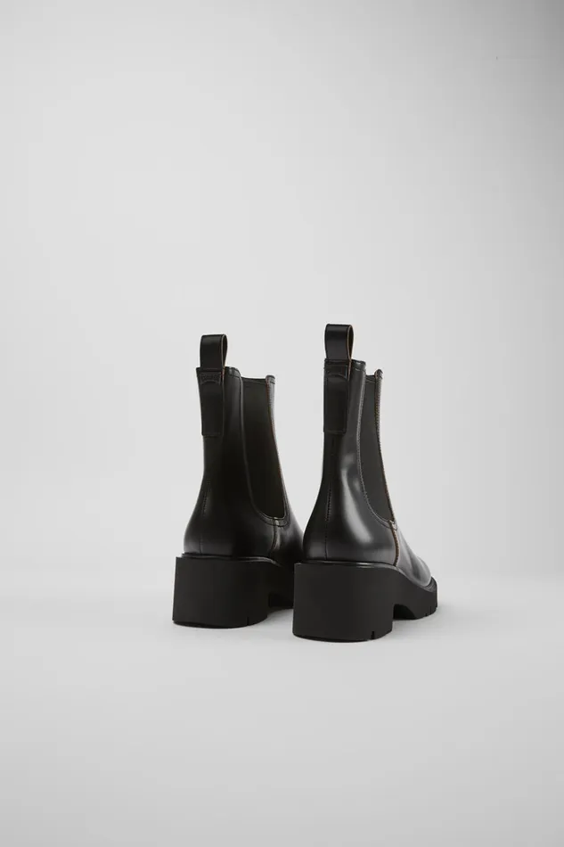 Women Milah Black Leather Boots Camper Ankle Boots Women Milah Black Leather Boots Camper Ankle Boots