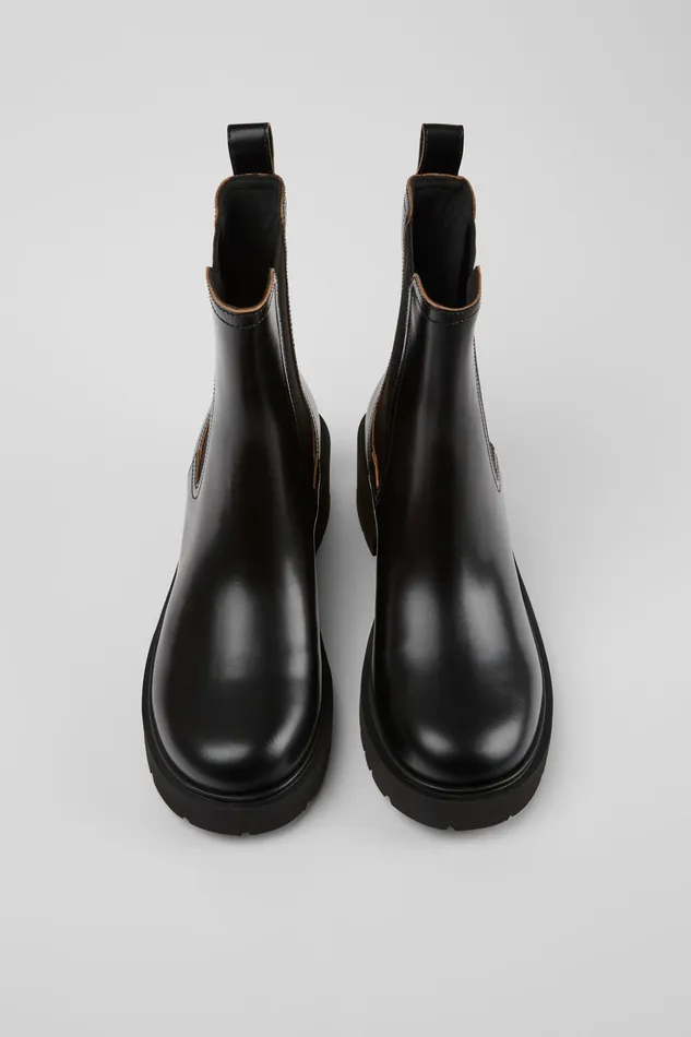 Women Milah Black Leather Boots Camper Ankle Boots Women Milah Black Leather Boots Camper Ankle Boots