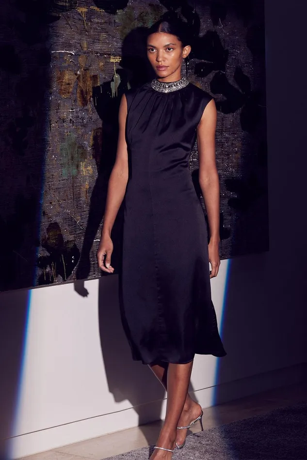 Women MISA Los Angeles Dresses KIRA DRESS Black Satin