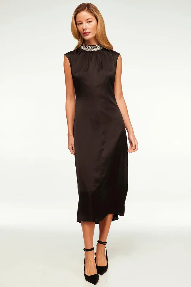 Women MISA Los Angeles Dresses KIRA DRESS Black Satin