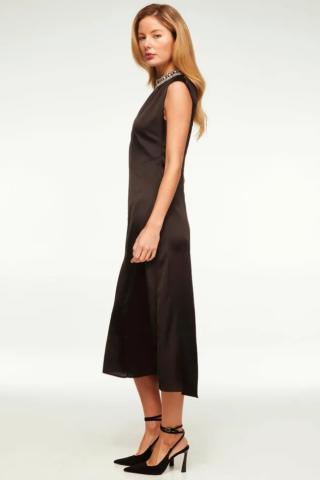 Women MISA Los Angeles Dresses KIRA DRESS Black Satin