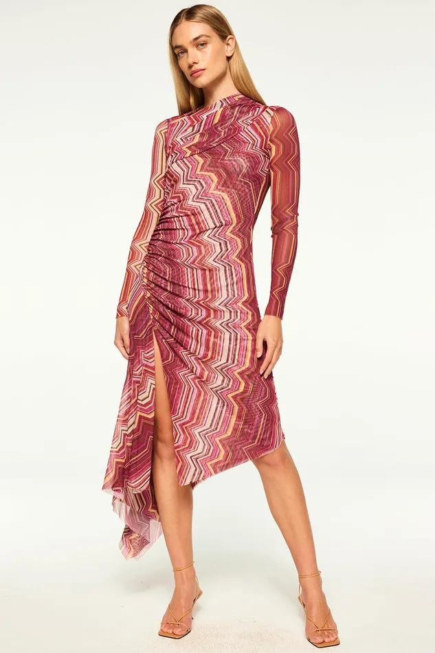 Women MISA Los Angeles Dresses MARINA DRESS La Banda Crimson Mesh