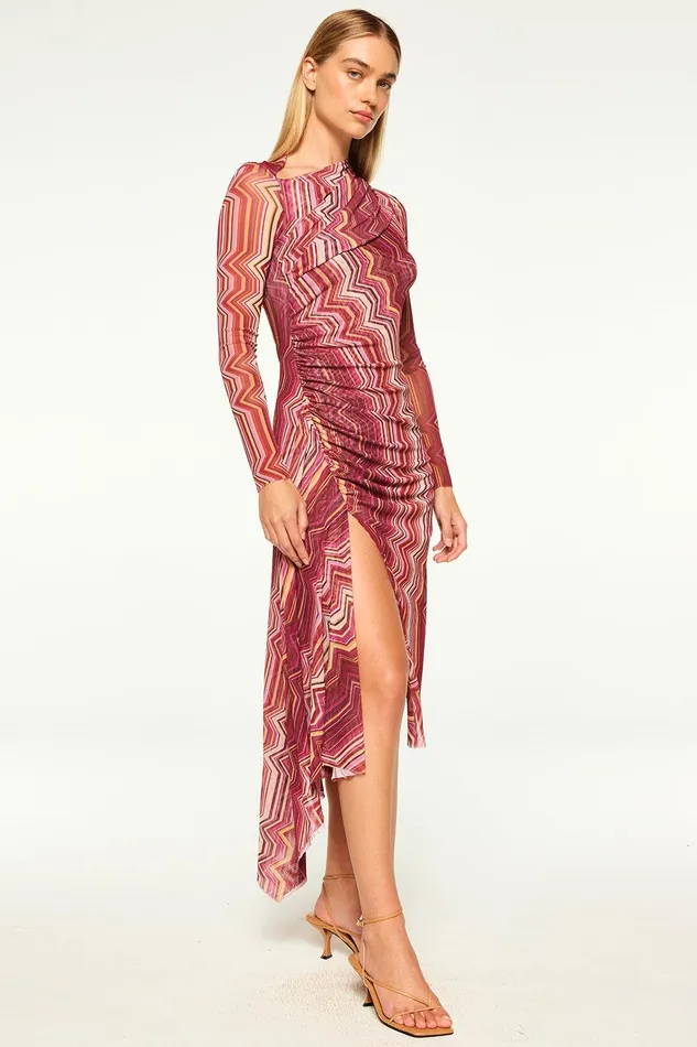 Women MISA Los Angeles Dresses MARINA DRESS La Banda Crimson Mesh