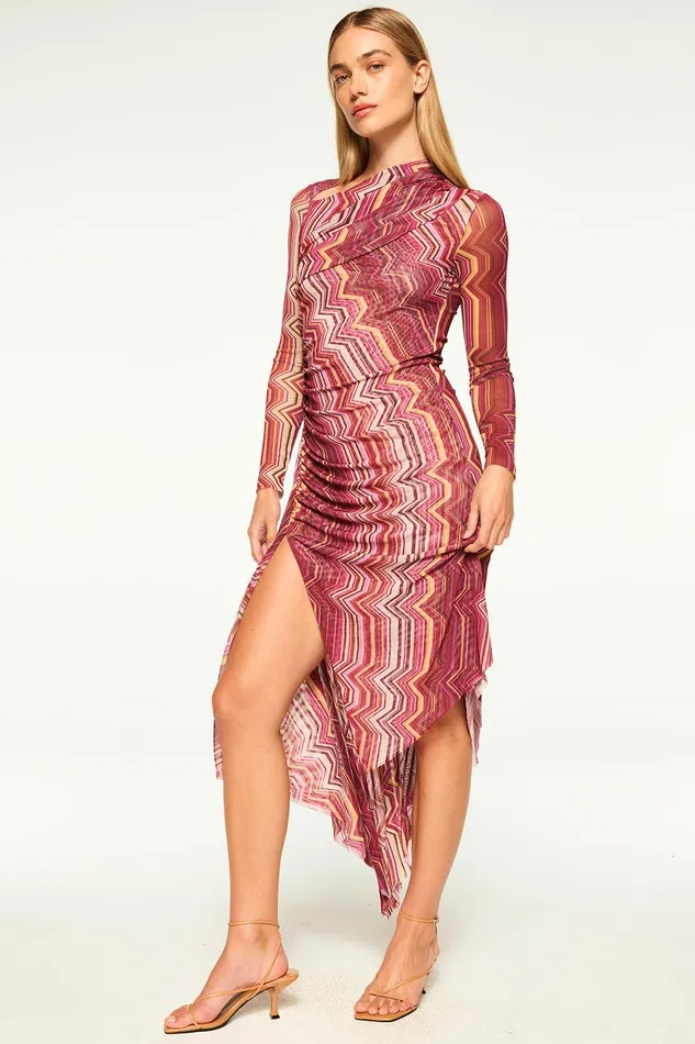 Women MISA Los Angeles Dresses MARINA DRESS La Banda Crimson Mesh