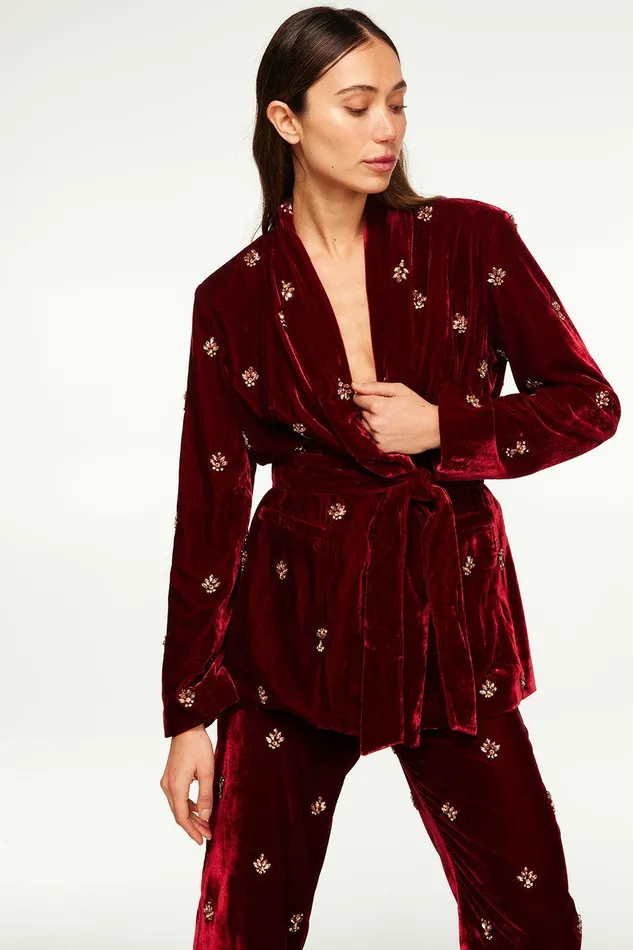 Women MISA Los Angeles Jackets LENA BLAZER Garnet Velvet