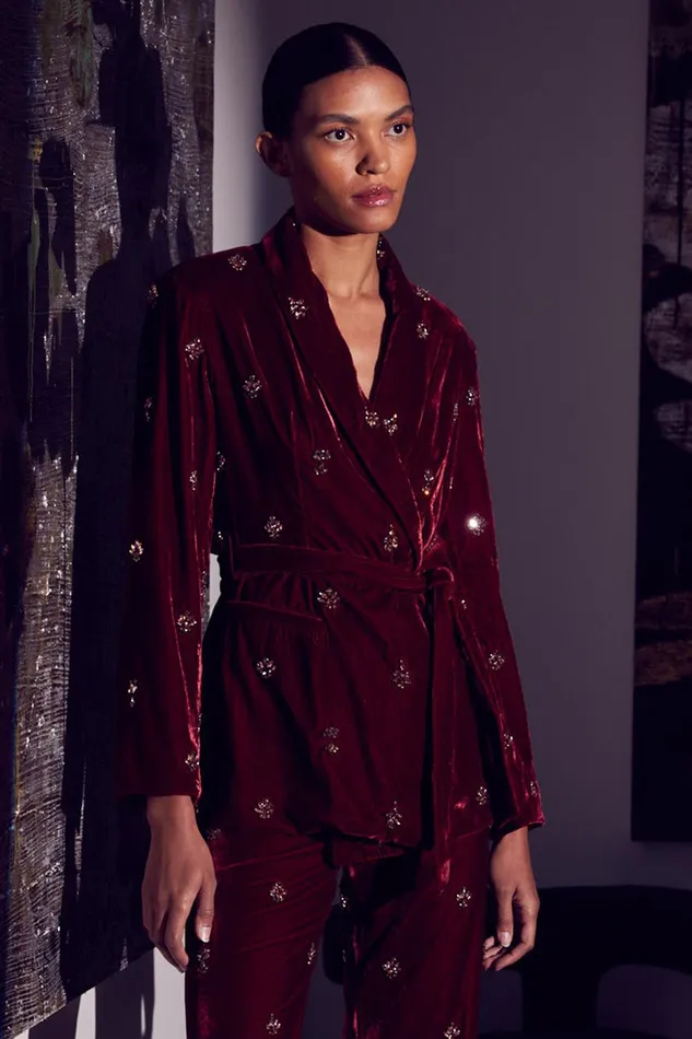 Women MISA Los Angeles Jackets LENA BLAZER Garnet Velvet