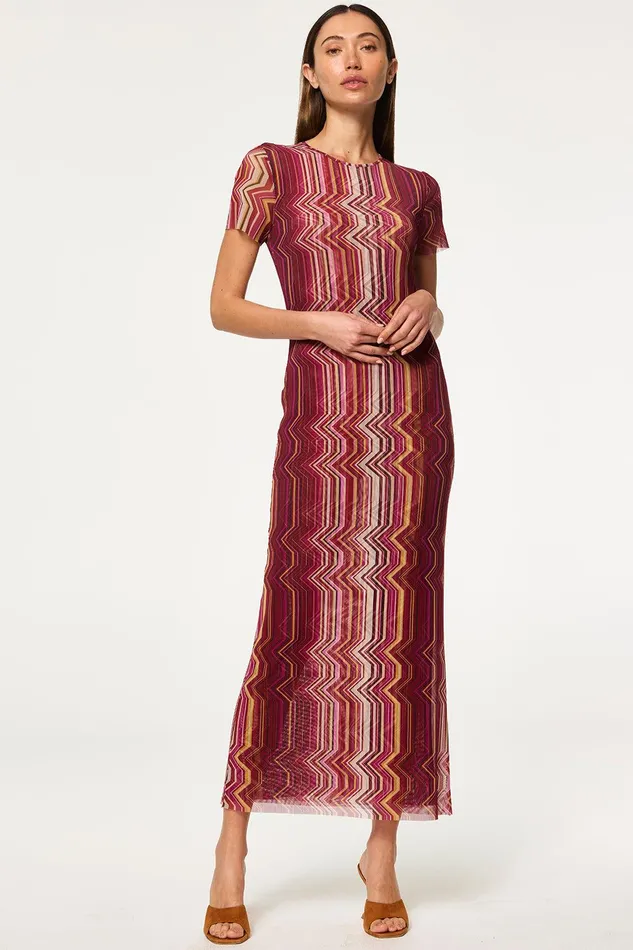 Women MISA Los Angeles Jersey and Mesh VANESSA DRESS La Banda Crimson Mesh