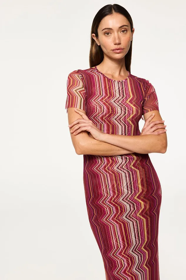 Women MISA Los Angeles Jersey and Mesh VANESSA DRESS La Banda Crimson Mesh
