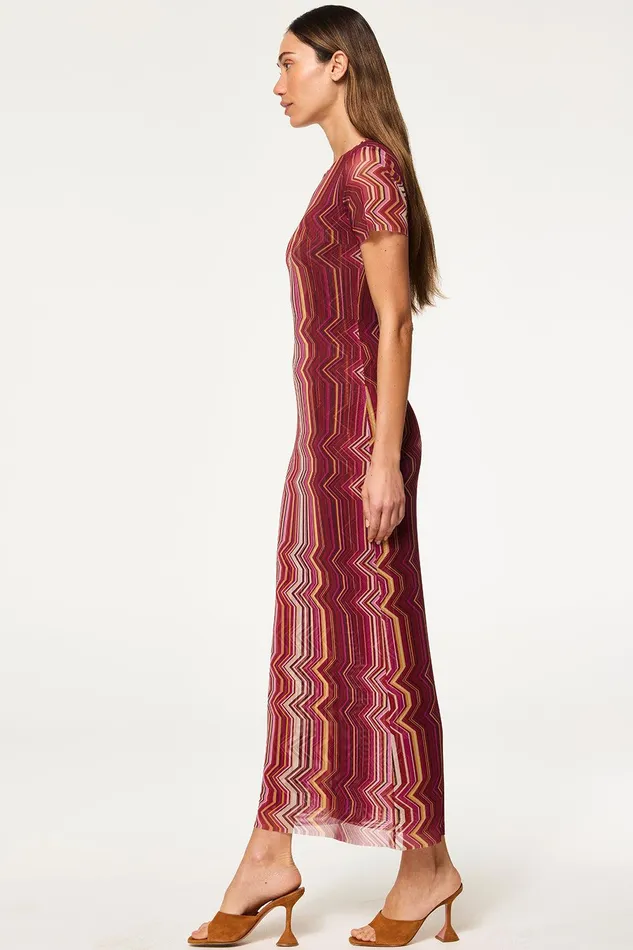 Women MISA Los Angeles Jersey and Mesh VANESSA DRESS La Banda Crimson Mesh