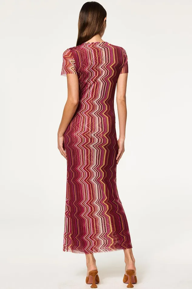 Women MISA Los Angeles Jersey and Mesh VANESSA DRESS La Banda Crimson Mesh