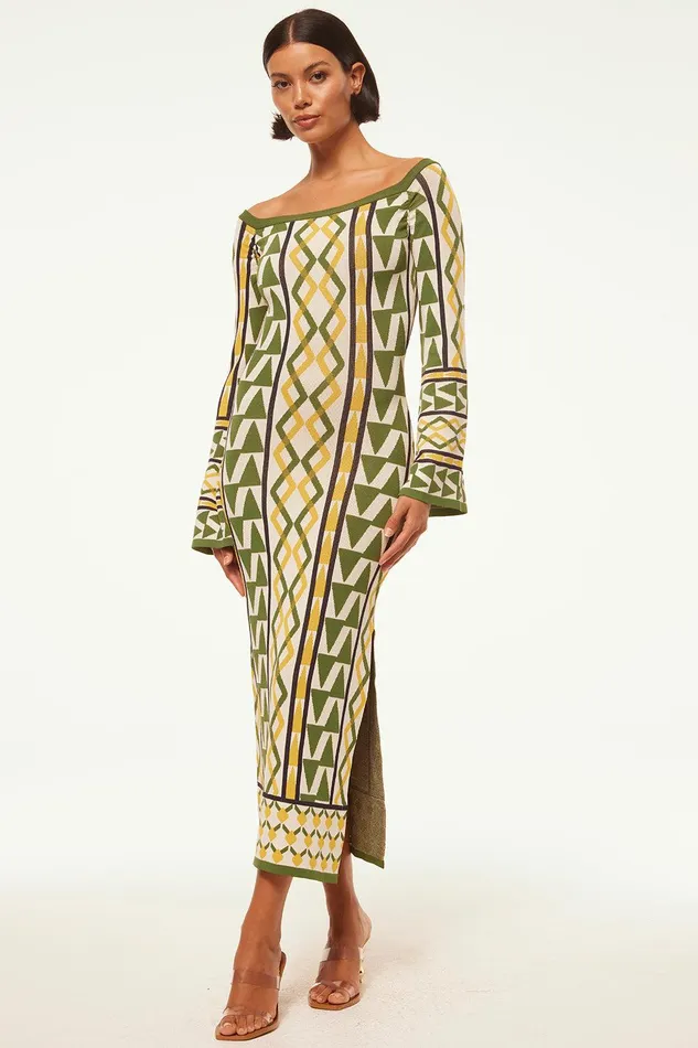Women MISA Los Angeles Knits JAQUETTA DRESS Limoncello Geo Jacquard